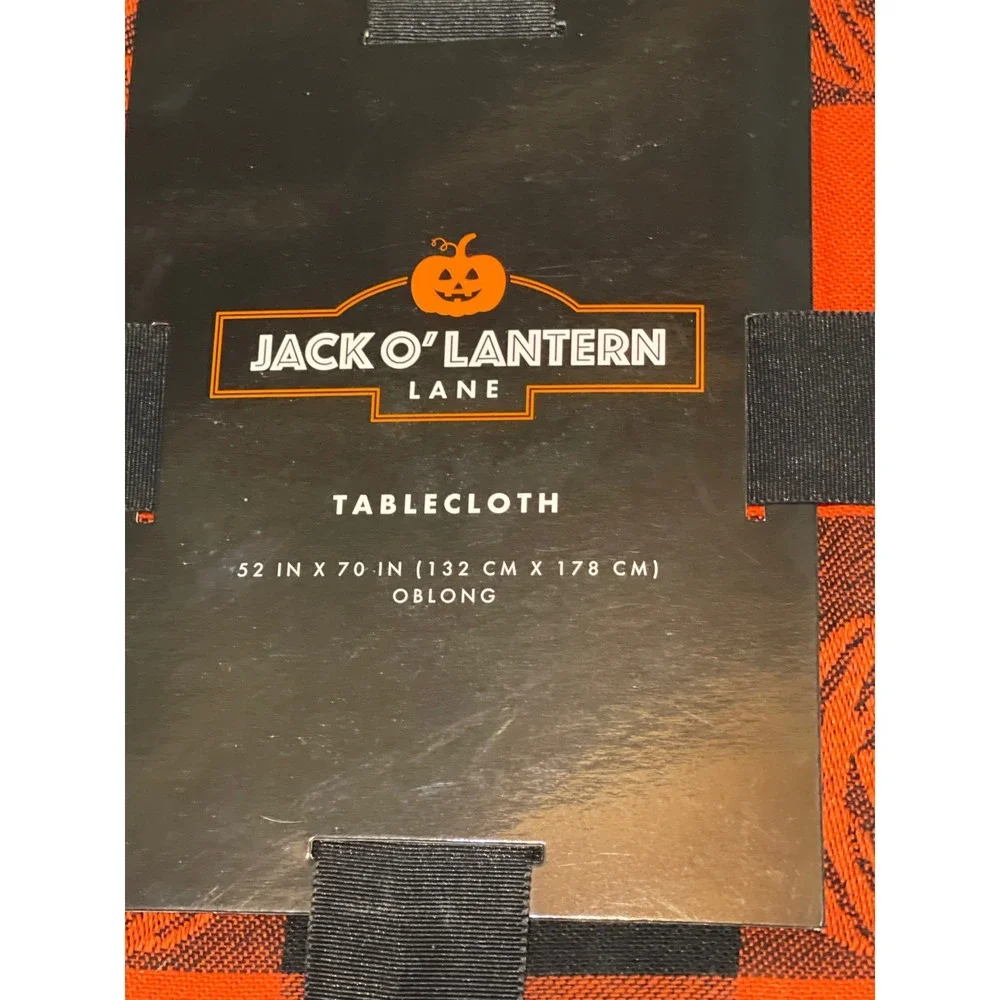 Jack O' Lantern Lane Tablecloth 52x70‎ Orange Black Cotton Buffalo Check Pumpkin